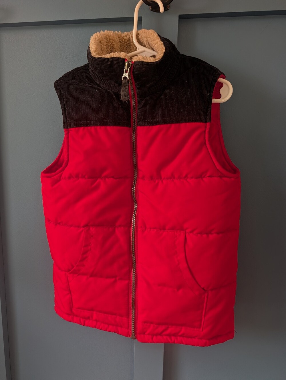 Kids Red Puffer Vest with Sherpa Collar
